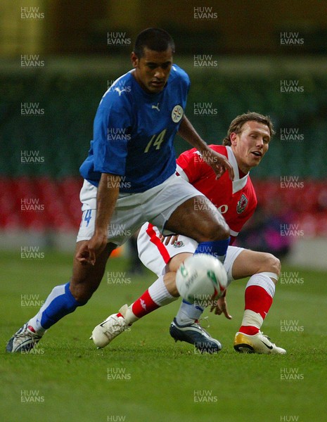 010306Wales v Paraguay, Friendly International, Millennium Stadium, Cardiff Wales' Craig Bellamy is robbed by Paulo da Silva  