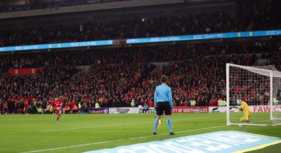 260324 - Wales v Poland, Euro 2024 qualifying Play-off Final - Daniel James of Wales misses the penalty which handed Poland the win