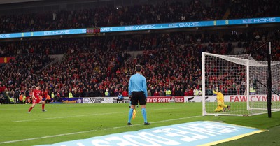 260324 - Wales v Poland, Euro 2024 qualifying Play-off Final - Daniel James of Wales misses the penalty which handed Poland the win