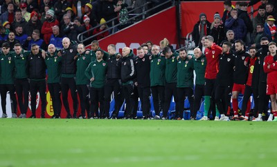 260324 - Wales v Poland, Euro 2024 qualifying Play-off Final - The Wales management during the penalty shoot out