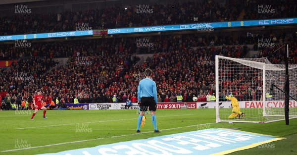 260324 - Wales v Poland, Euro 2024 qualifying Play-off Final - Daniel James of Wales misses the penalty which handed Poland the win