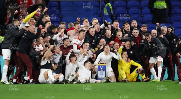 260324 - Wales v Poland, Euro 2024 qualifying Play-off Final - Poland celebrate after winning the penalty shootout