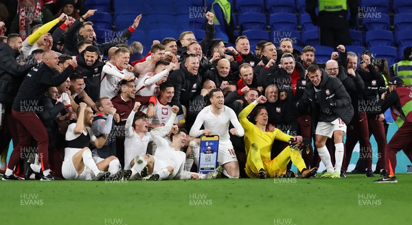 260324 - Wales v Poland, Euro 2024 qualifying Play-off Final - Poland celebrate after winning the penalty shootout