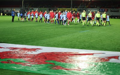 281025 - Wales v Poland, Women’s International Challenge Match - The teams walk out at the start of the match