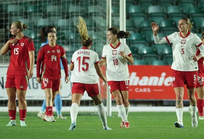 281025 - Wales v Poland, Women’s International Challenge Match - Nadia Krezyman of Poland celebrates after scoring goal