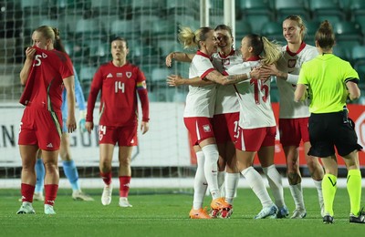 281025 - Wales v Poland, Women’s International Challenge Match - Nadia Krezyman of Poland celebrates after scoring goal
