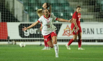 281025 - Wales v Poland, Women’s International Challenge Match - Milkena Kokosz of Poland celebrates after she scores Poland’s second goal