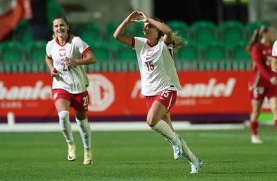 281025 - Wales v Poland, Women’s International Challenge Match - Milkena Kokosz of Poland celebrates after she scores Poland’s second goal