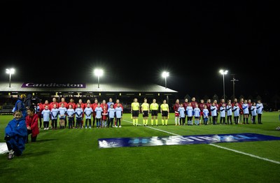 281025 - Wales v Poland, Women’s International Challenge Match - The teams line up for the anthems