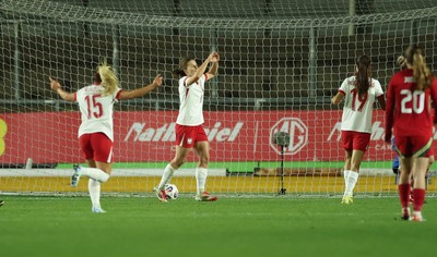 281025 - Wales v Poland, Women’s International Challenge Match - Nadia Krezyman of Poland celebrates after scoring the third goal