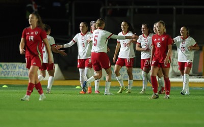 281025 - Wales v Poland, Women’s International Challenge Match - Poland celebrate their fourth goal