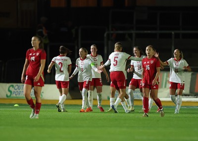 281025 - Wales v Poland, Women’s International Challenge Match - Poland celebrate their fourth goal