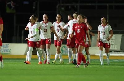 281025 - Wales v Poland, Women’s International Challenge Match - Poland celebrate their fourth goal