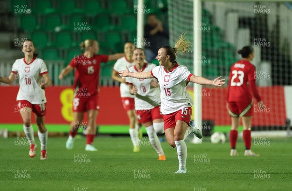 281025 - Wales v Poland, Women’s International Challenge Match - Milkena Kokosz of Poland celebrates after she scores Poland’s second goal