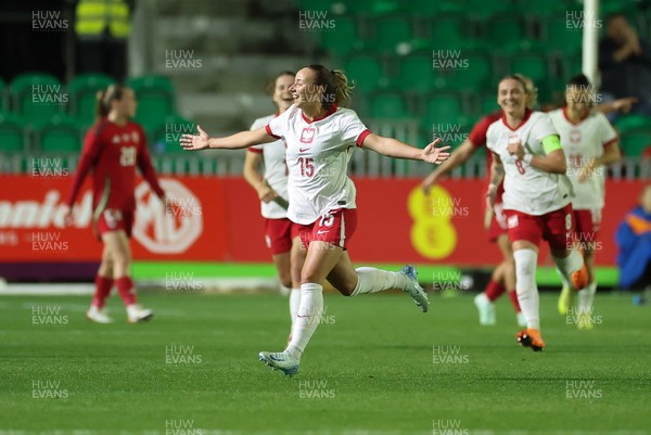 281025 - Wales v Poland, Women’s International Challenge Match - Milkena Kokosz of Poland celebrates after she scores Poland’s second goal
