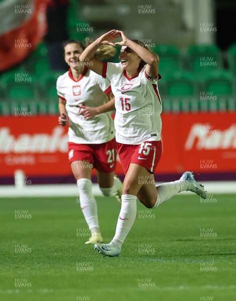 281025 - Wales v Poland, Women’s International Challenge Match - Milkena Kokosz of Poland celebrates after she scores Poland’s second goal