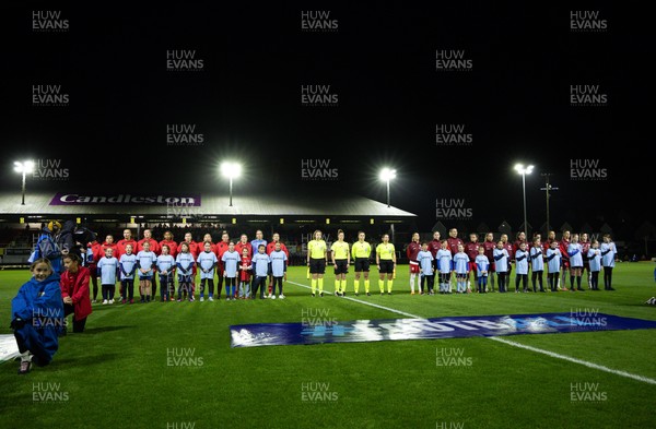 281025 - Wales v Poland, Women’s International Challenge Match - The teams line up for the anthems
