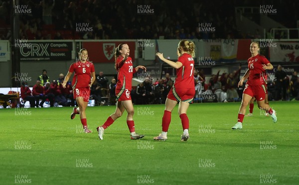 281025 - Wales v Poland, Women’s International Challenge Match - Carrie Jones of Wales celebrates after scoring the second goal