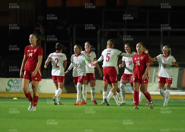 281025 - Wales v Poland, Women’s International Challenge Match - Poland celebrate their fourth goal