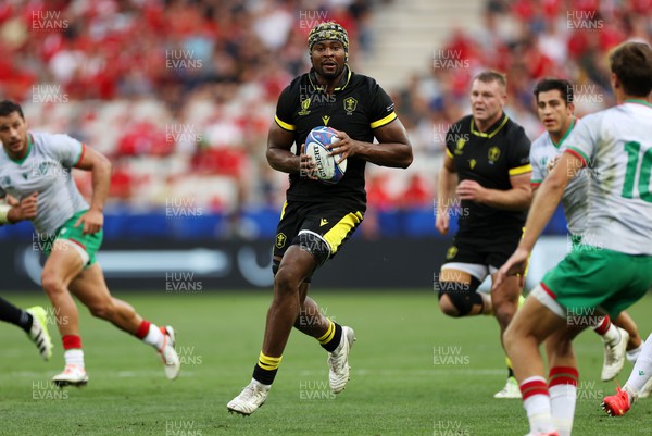 160923 - Wales v Portugal - Rugby World Cup France 2023 - Pool C - Christ Tshiunza of Wales finds a gap