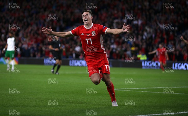 060918 - Wales v Republic of Ireland - UEFA Nations League - Tom Lawrence of Wales celebrates scoring the first  goal of the game