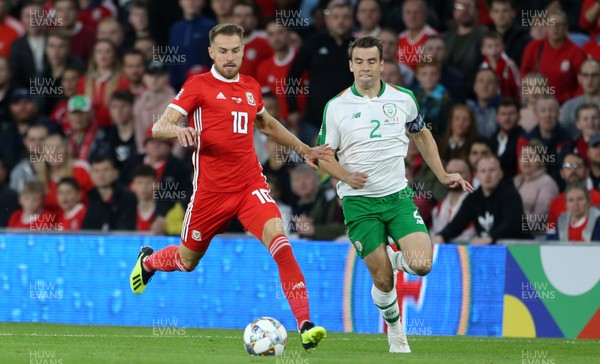 060918 - Wales v Republic of Ireland - UEFA Nations League - Aaron Ramsey of Wales and Seamus Coleman of Republic of Ireland