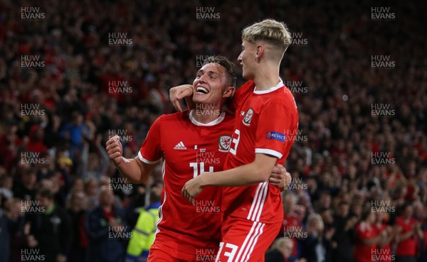 060918 - Wales v Republic of Ireland - UEFA Nations League - Connor Roberts of Wales celebrates scoring a goal with David Brooks