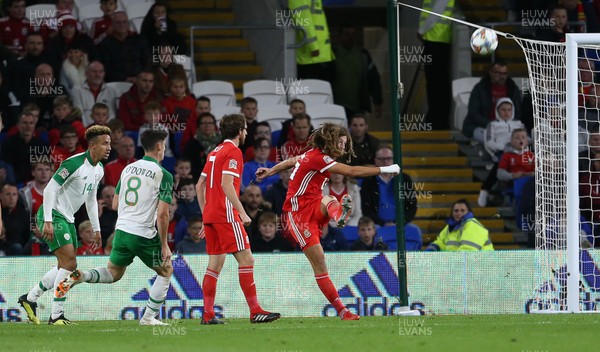 060918 - Wales v Republic of Ireland - UEFA Nations League - Ethan Ampadu of Wales clears the ball from the Wales goal
