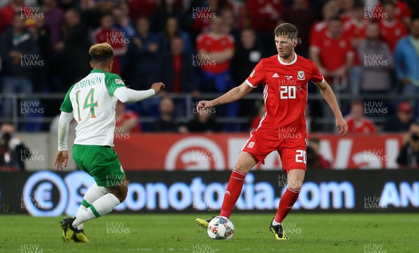 060918 - Wales v Republic of Ireland - UEFA Nations League - Chris Mepham of Wales is challenged by Callum Robinson of Republic of Ireland