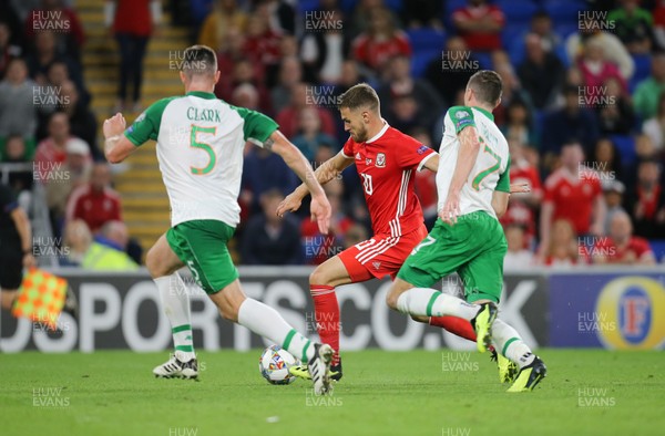 060918 - Wales v Republic of Ireland, UEFA Nations League - Aaron Ramsey of Wales shoots to score Wales' third goal