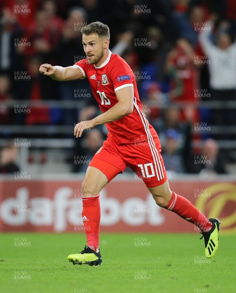 060918 - Wales v Republic of Ireland, UEFA Nations League - Aaron Ramsey of Wales celebrates after he scores Wales' third goal