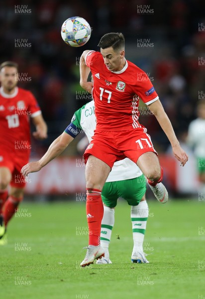 060918 - Wales v Republic of Ireland, UEFA Nations League - Tom Lawrence of Wales heads the ball forward