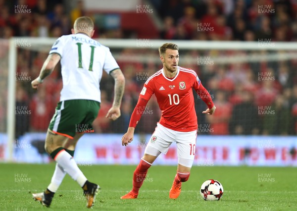 091017 - Wales v Republic of Ireland - FIFA World Cup Qualifier 2018 - Aaron Ramsey of Wales looks for support