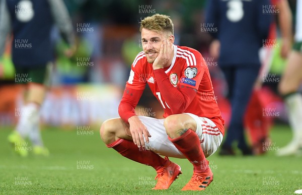 091017 - Wales v Republic of Ireland - FIFA World Cup Qualifier 2018 - Aaron Ramsey of Wales looks dejected at the end of the game