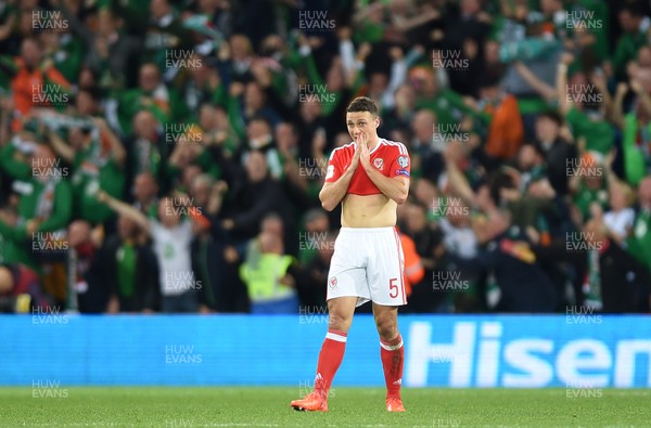 091017 - Wales v Republic of Ireland - FIFA World Cup Qualifier 2018 - James Chester of Wales looks dejected