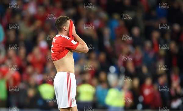 091017 - Wales v Republic of Ireland - FIFA World Cup Qualifier 2018 - James Chester of Wales looks dejected