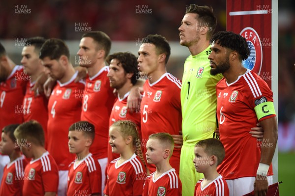091017 - Wales v Republic of Ireland - FIFA World Cup Qualifier 2018 - Ashley Williams of Wales during the anthems