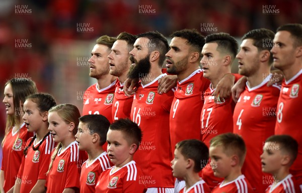 091017 - Wales v Republic of Ireland - FIFA World Cup Qualifier 2018 - Chris Gunter of Wales during the anthems