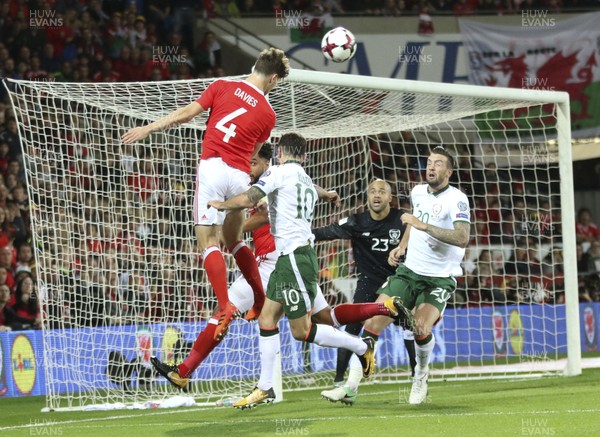 091017 - Wales v Republic of Ireland, FIFA World Cup 2018 Qualifier - Ben Davies of Wales heads back across goal