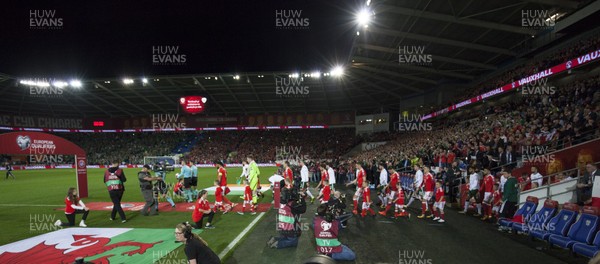 091017 - Wales v Republic of Ireland, FIFA World Cup 2018 Qualifier - The teams make their way onto the pitch at the start of the match