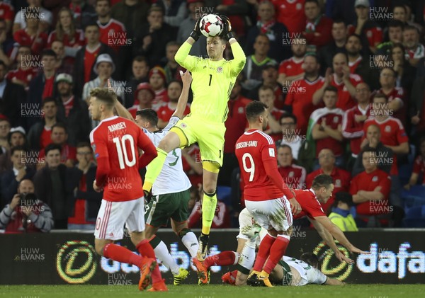 091017 - Wales v Republic of Ireland, FIFA World Cup 2018 Qualifier - Wales goalkeeper Wayne Hennessey collects the ball
