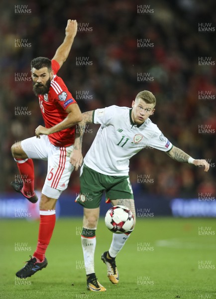 091017 - Wales v Republic of Ireland, FIFA World Cup 2018 Qualifier - Joe Ledley of Wales and James McClean of Republic of Ireland compete for the ball