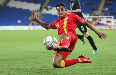 140813 - Wales v Republic of Ireland, Vauxhall International Friendly - Wales' Neil Taylor stretches to cross the ball