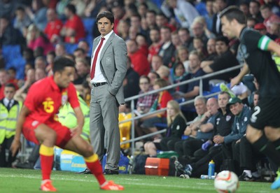 140813 - Wales v Republic of Ireland, Vauxhall International Friendly - Wales manager Chris Coleman looks on as the game progresses