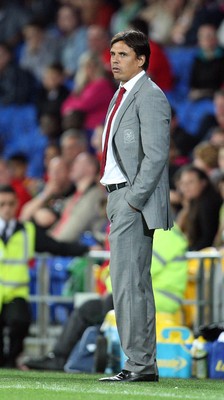 140813 - Wales v Republic of Ireland, Vauxhall International Friendly - Wales manager Chris Coleman looks on as the game progresses
