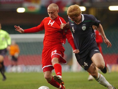 17.10.07 - Euro 2008 Qualifying Match, Group D Wales v Republic of Ireland Wales' David Cotterill is challenged by Ireland's Paul McShane leading to Wales' last minute penalty 