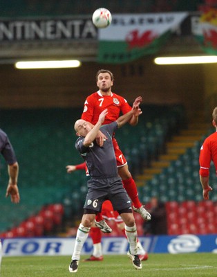 17.10.07 - Euro 2008 Qualifying Match, Group D Wales v Republic of Ireland Wales' Carl Fletcher and Ireland's Lee Carsley compete for a high ball 