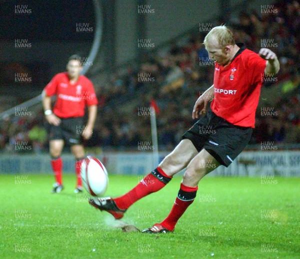 1-11-02 Wales v Romania  (Wrexham, The Racecourse)Wales'  Neil Jenkins converts penalty
