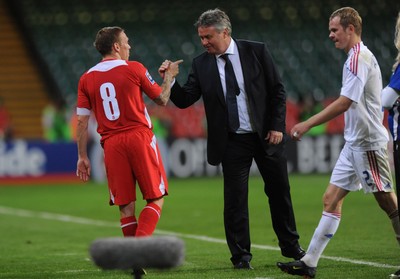 09.09.09 -  Wales v Russia - World Cup 2010 Qualifier Group Four - Craig Bellamy of Wales congratulates Russia Manager Guus Hiddink. 