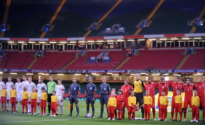 09.09.09 - Wales v Russia - World Cup 2010 Qualifier Group Four - Russia and Wales players line up for the national anthems. 